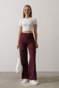 Kemerli Cargo Pantolon - Bordo resmi